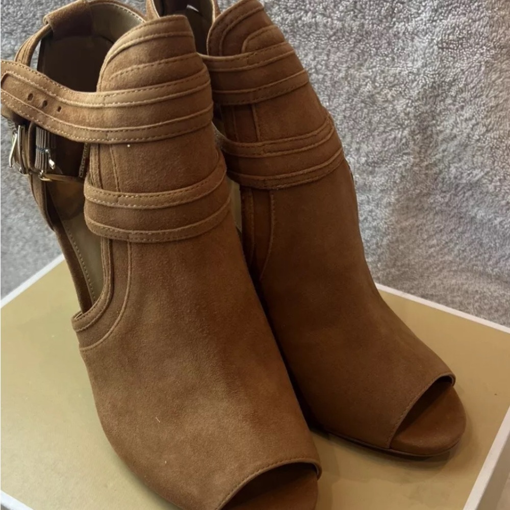Michael Kors Blaze Open Toe Suade NEW Heel Brown Sz 10